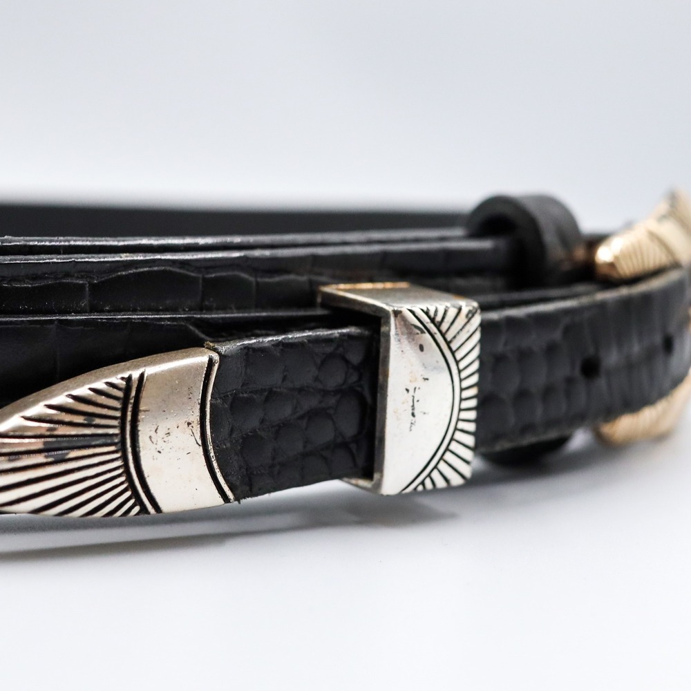 Western Ranger Black Croc Embossed Belt Double Tip Silver Tone Sunburst Buckle - Picture 3 of 12